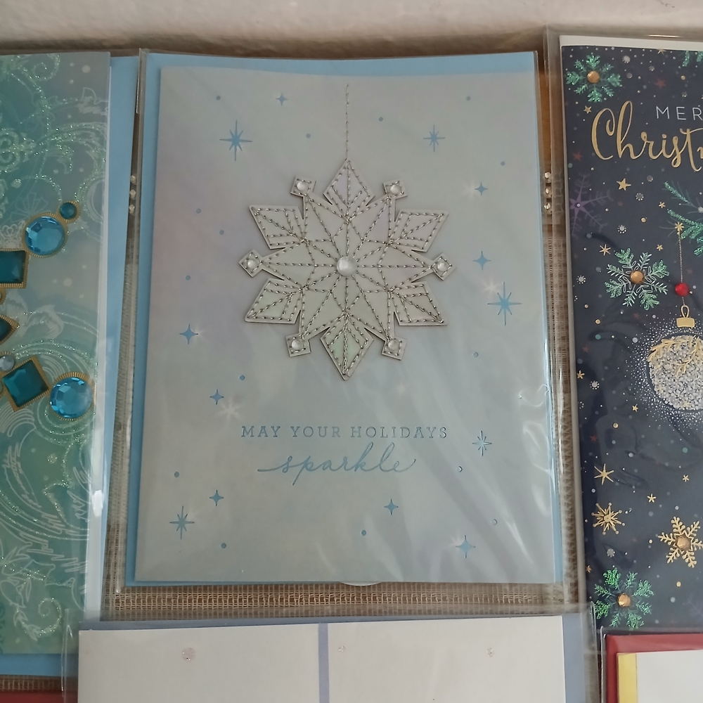 Set of 6 Papyrus 3D Jeweled Bejeweled Shiny Greeting Christmas Cards Beautiful - Picture 3 of 9